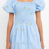Smocked Dress with Balloon Sleeves