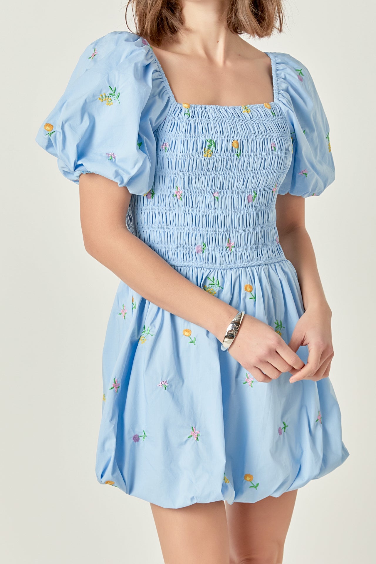Smocked Dress with Balloon Sleeves – English Factory