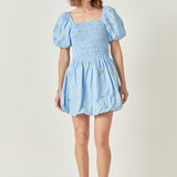 Smocked Dress with Balloon Sleeves