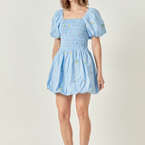 Smocked Dress with Balloon Sleeves