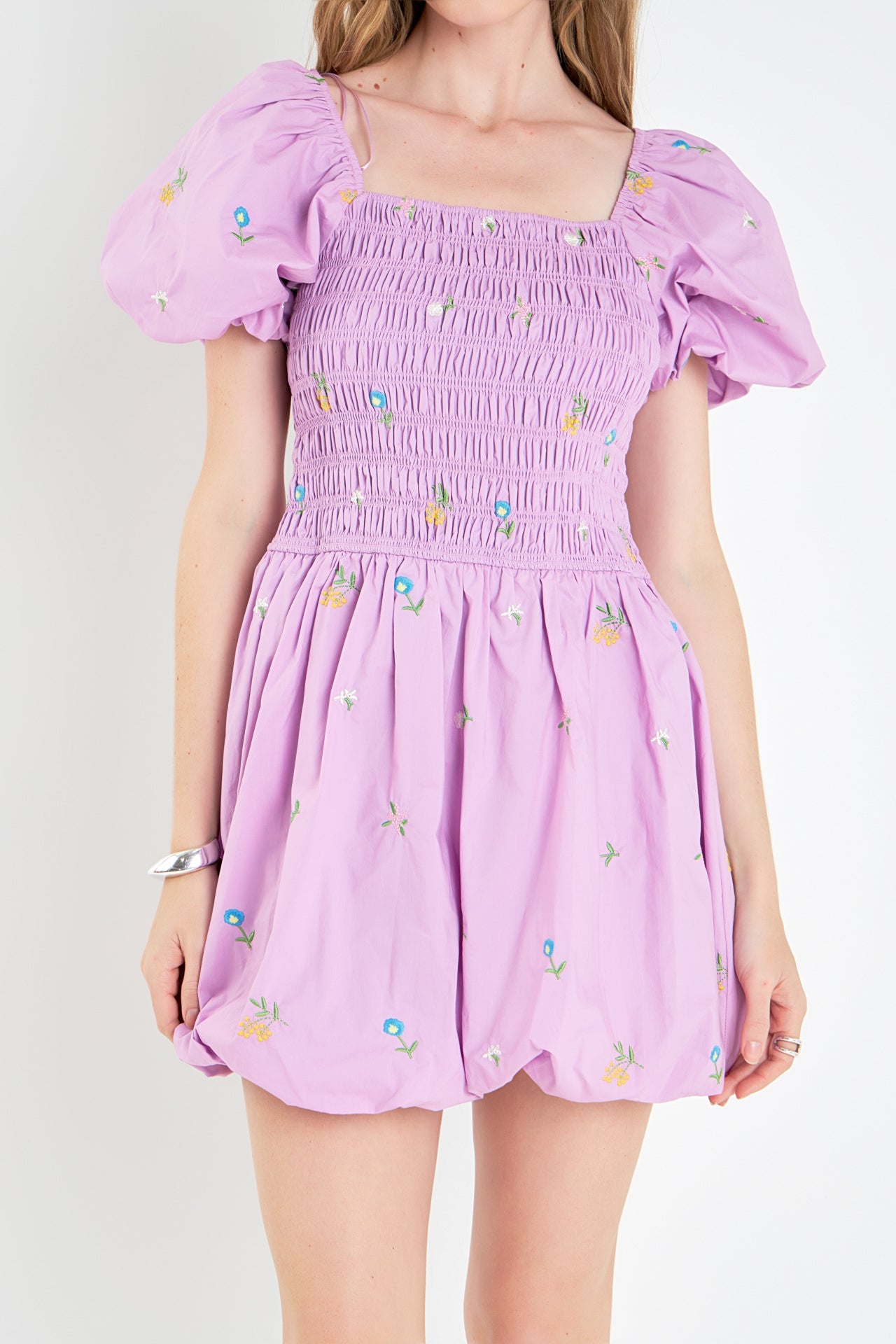 Smocked Dress with Balloon Sleeves – English Factory