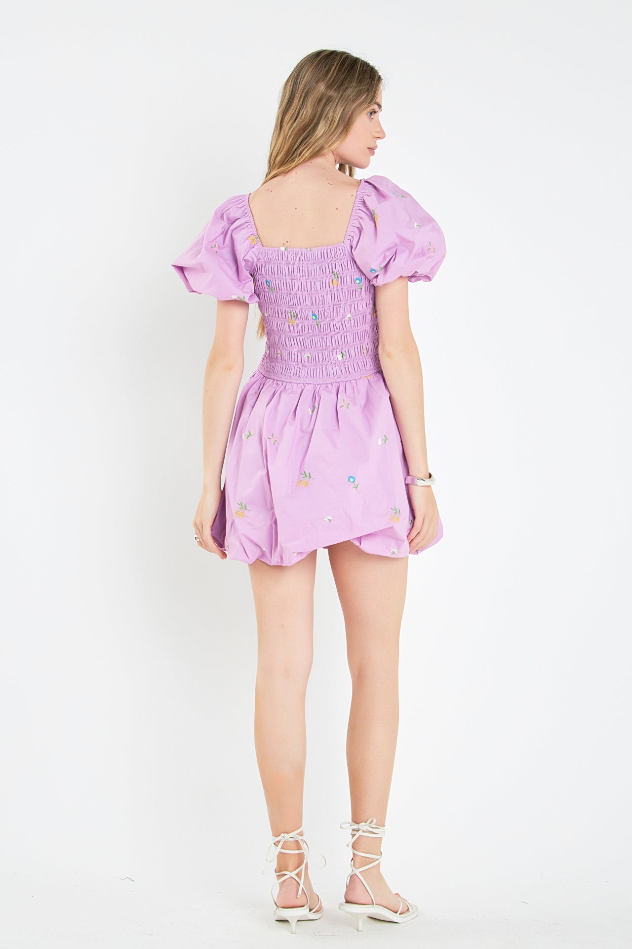 [LALAFOX] MIX BALLOON DRESS /追跡付 Smocked Dress with Balloon Sleeves – English Factory