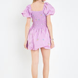 Smocked Dress with Balloon Sleeves
