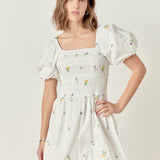Smocked Dress with Balloon Sleeves