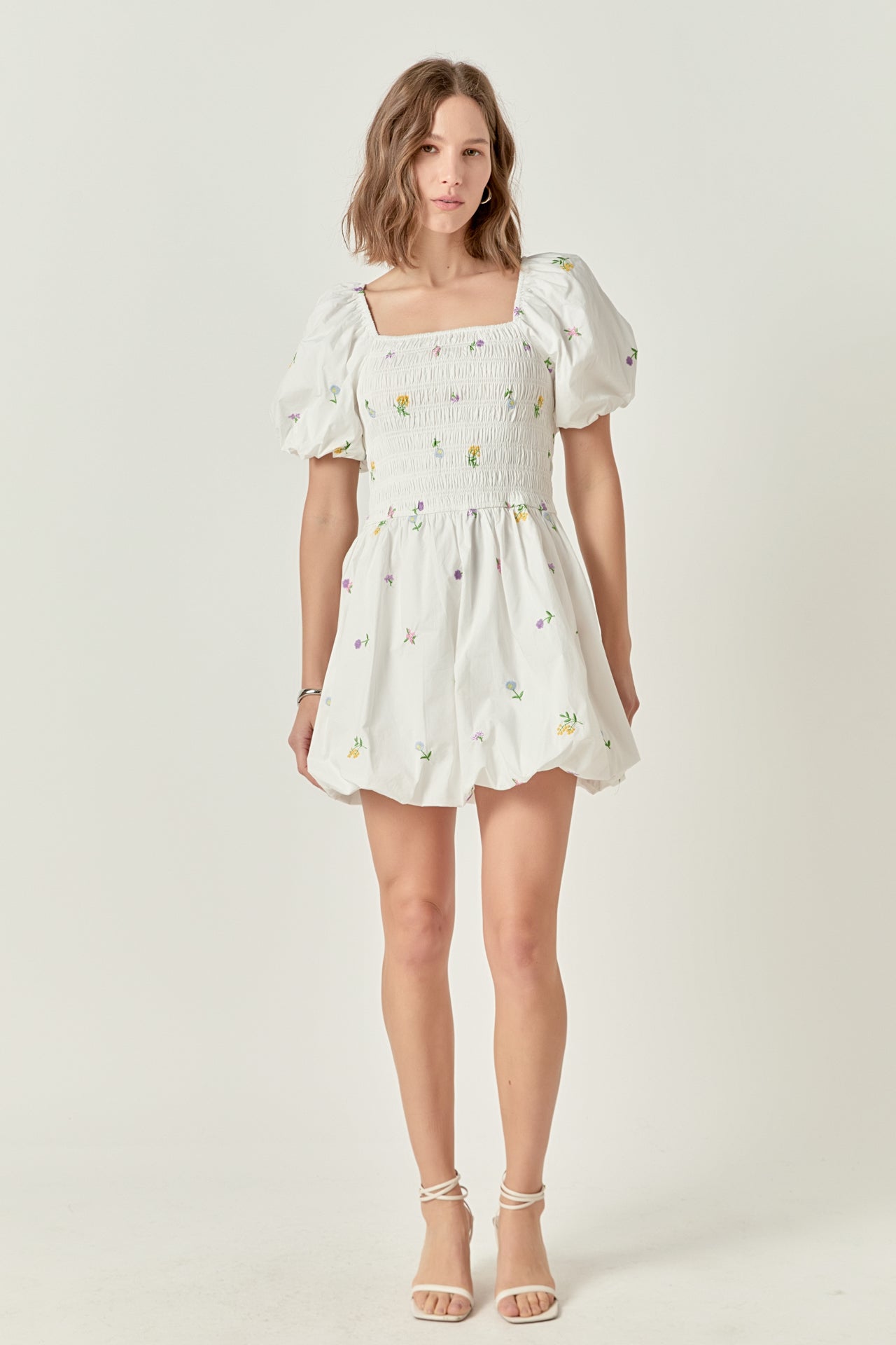 Smocked Dress with Balloon Sleeves