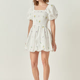 Smocked Dress with Balloon Sleeves