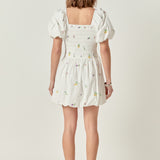 Smocked Dress with Balloon Sleeves