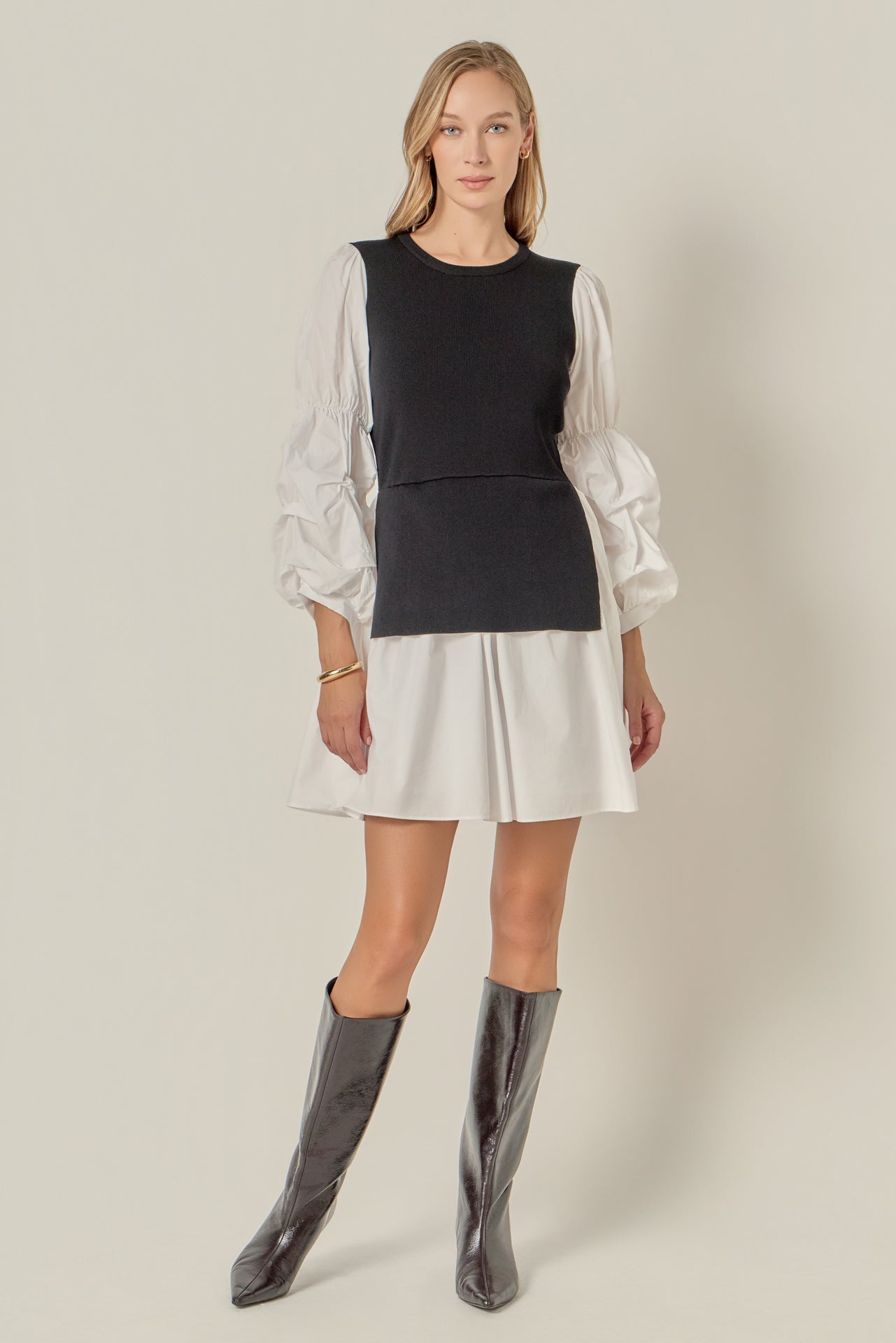Poplin Combo Knit Dress English Factory Poplin Combo Knit Dress English Factory