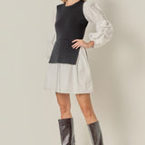 Mixed Media Poplin Mini Dress
