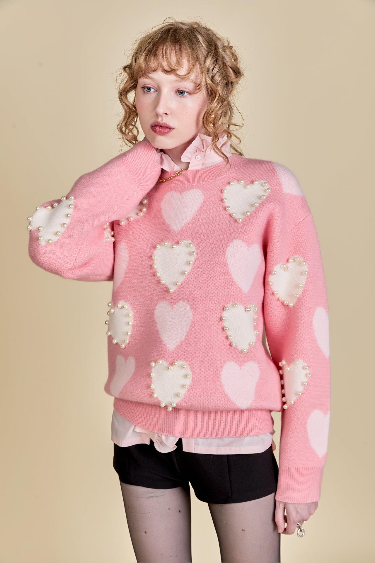 Pearl with Heart Pattern Sweater