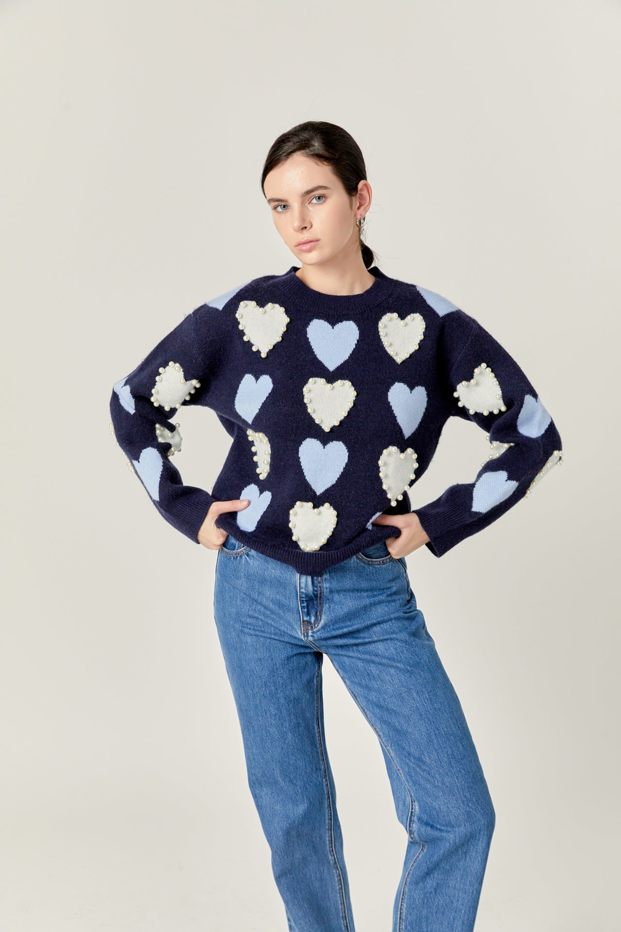 Pearl with Heart Pattern Sweater