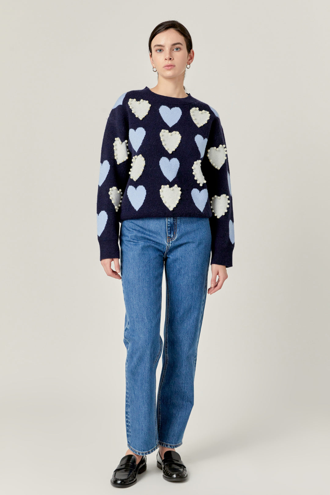 Threaded Pear Pearled Heart Valentines Sweater