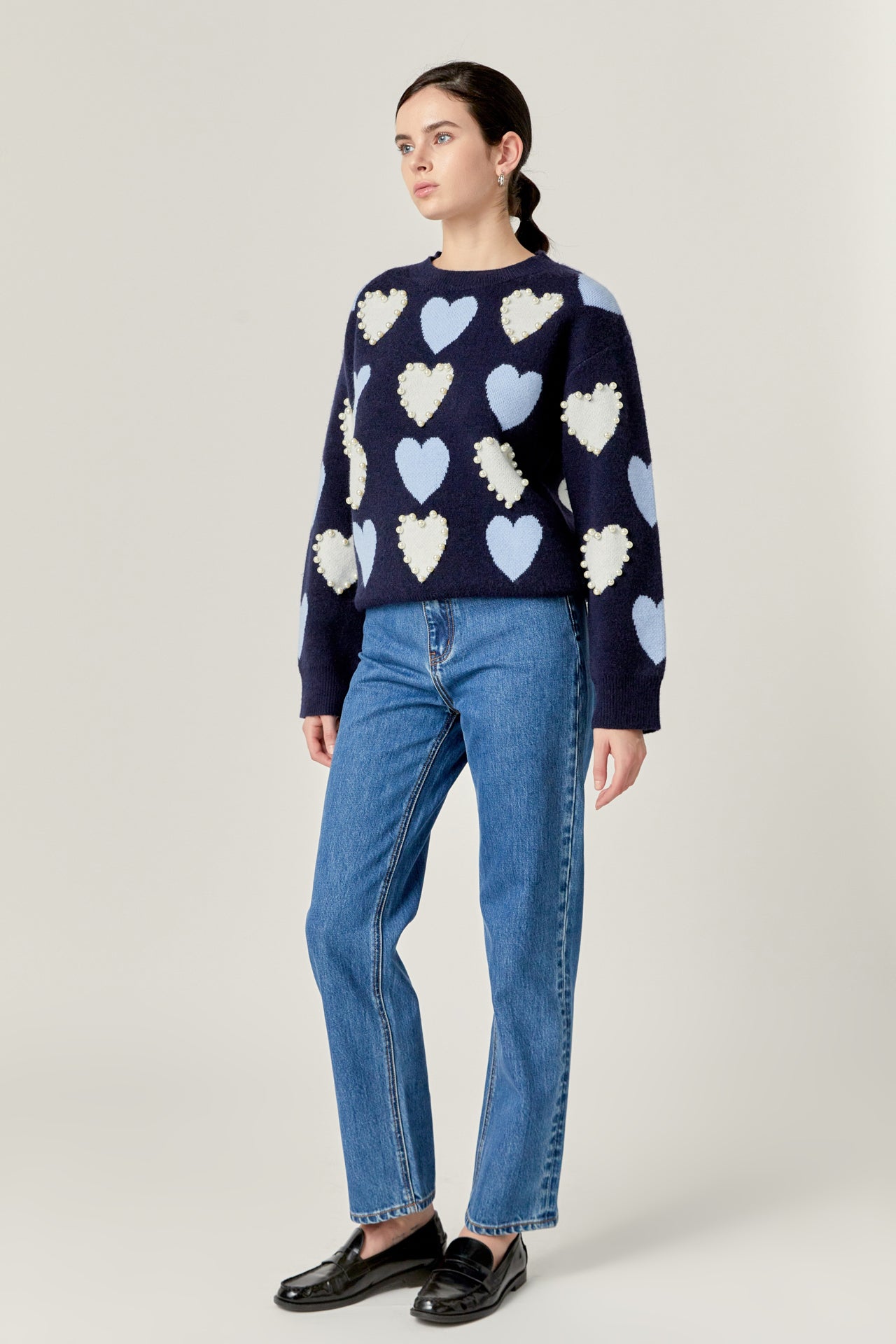 Pearl with Heart Pattern Sweater