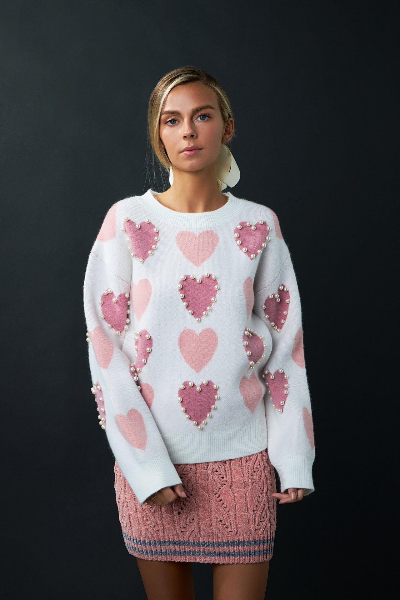 Pearl with Heart Pattern Sweater