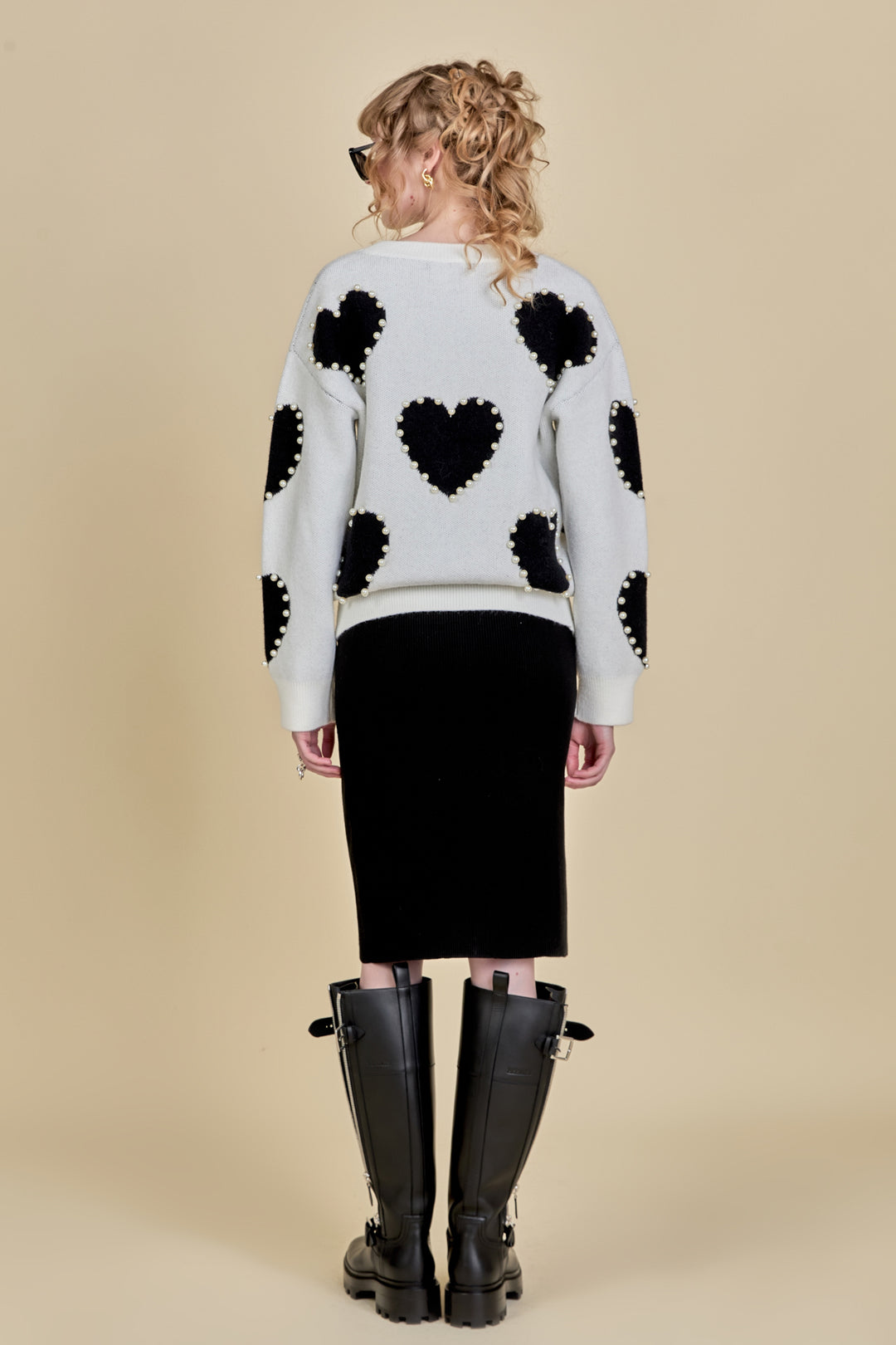 Heart Round Neck Long Sleeve Sweater