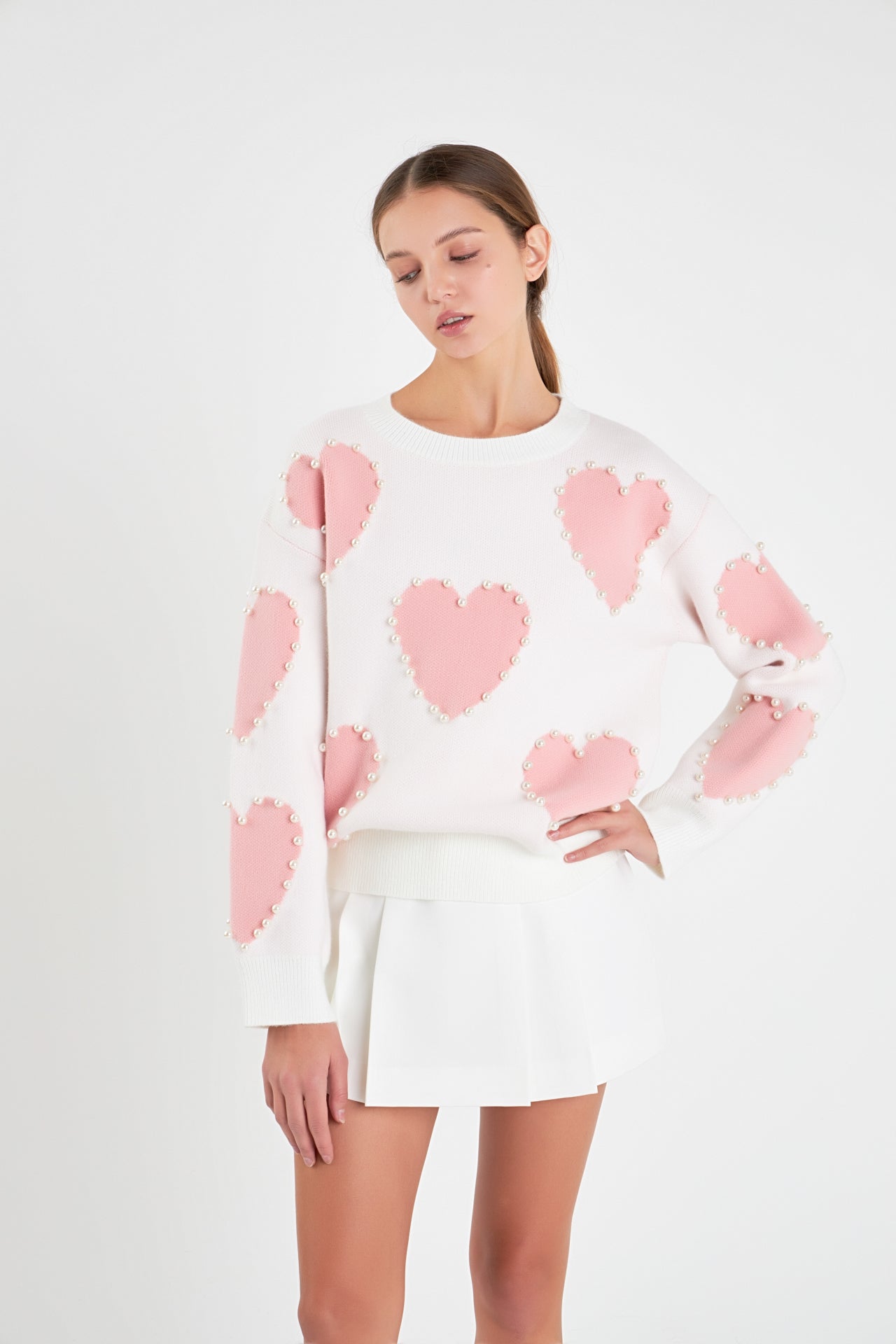 Heart Round Neck Short Sleeve Sweater main image 0