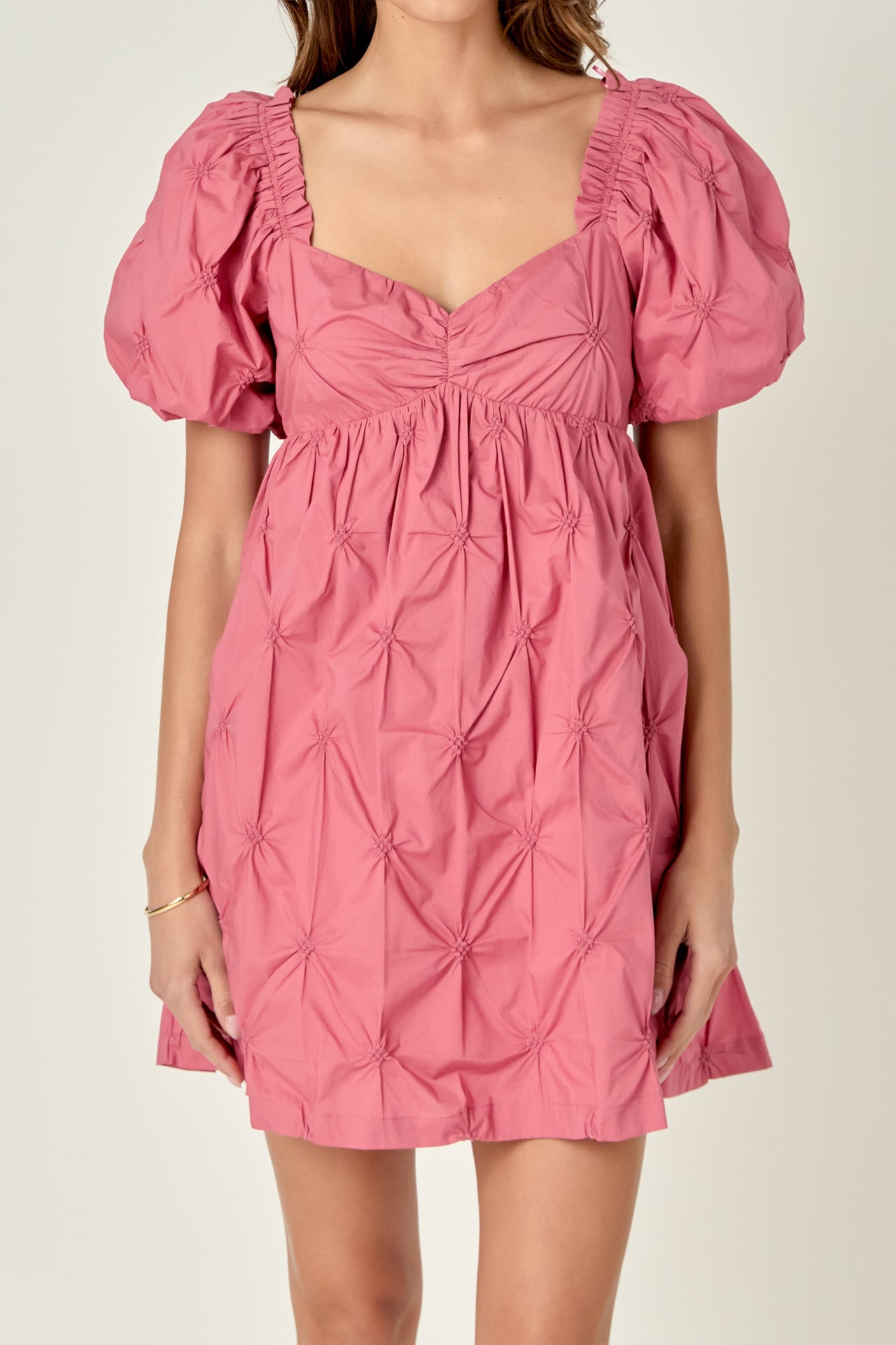 english factory puff sleeve textured mini dress English Factory Dresses