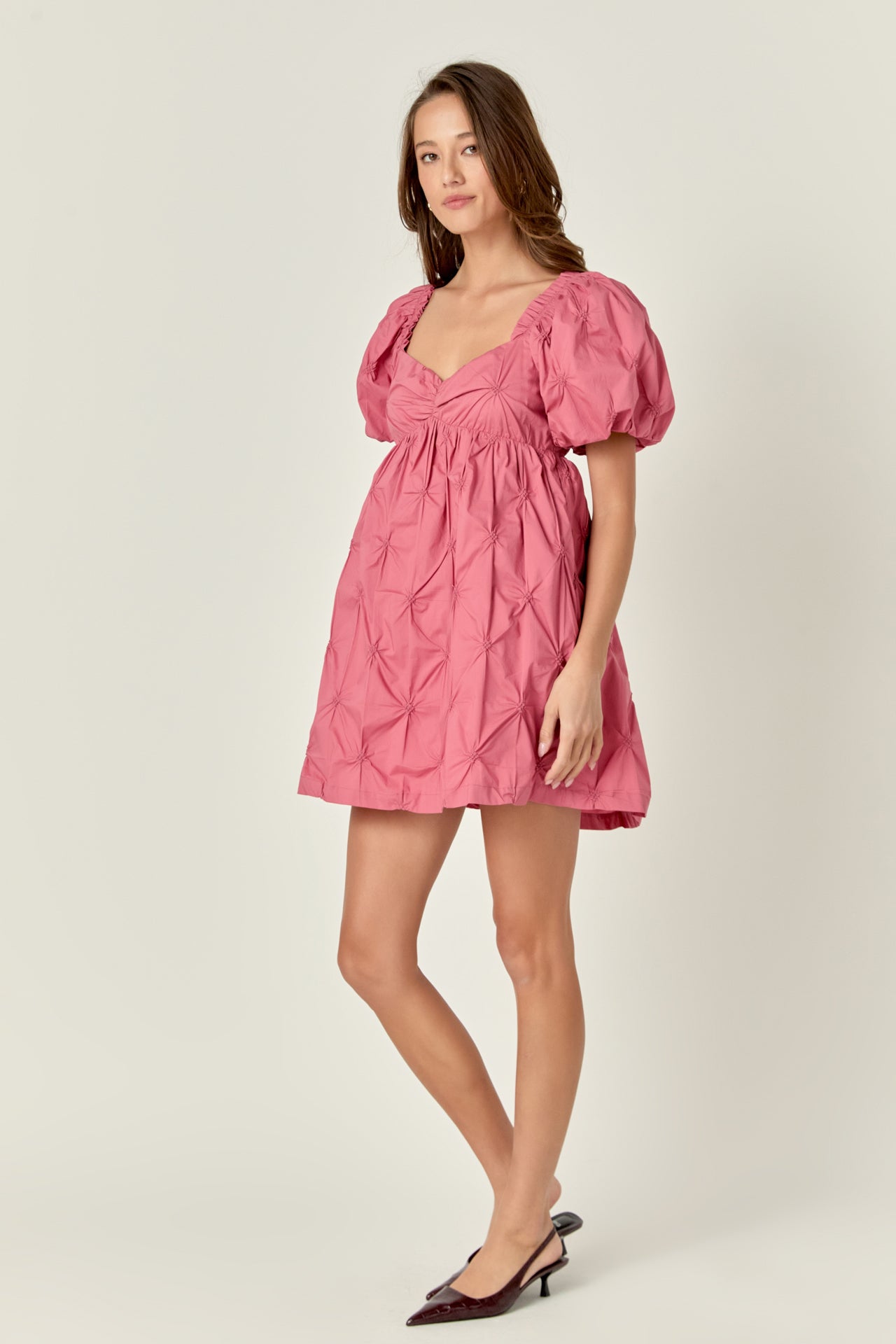 English Factory - Textured Babydoll Mini Dress MAUVE / XS English Factory - Textured Babydoll Mini Dress MAUVE / XS