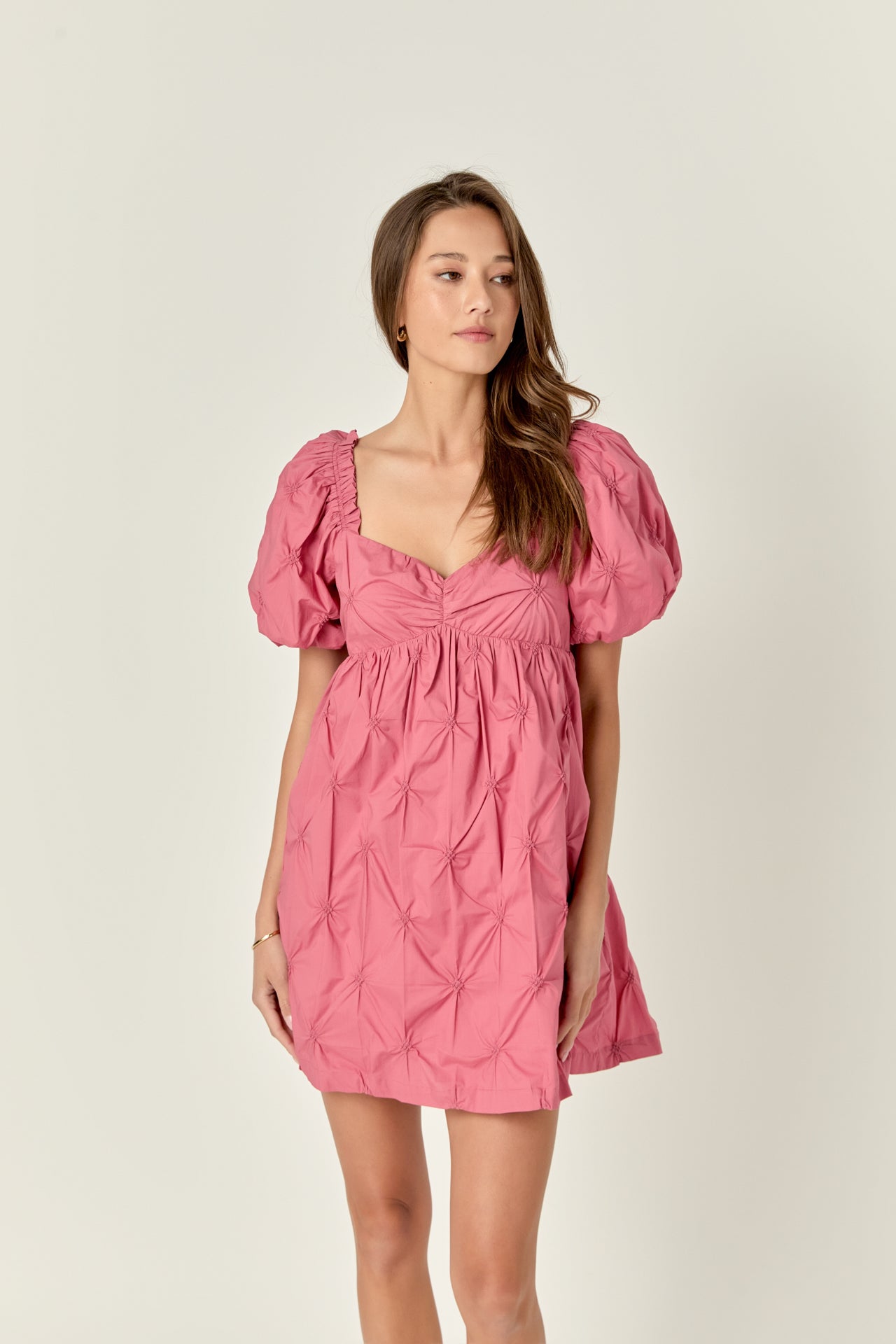 pink babydoll dress puff sleeve English Factory