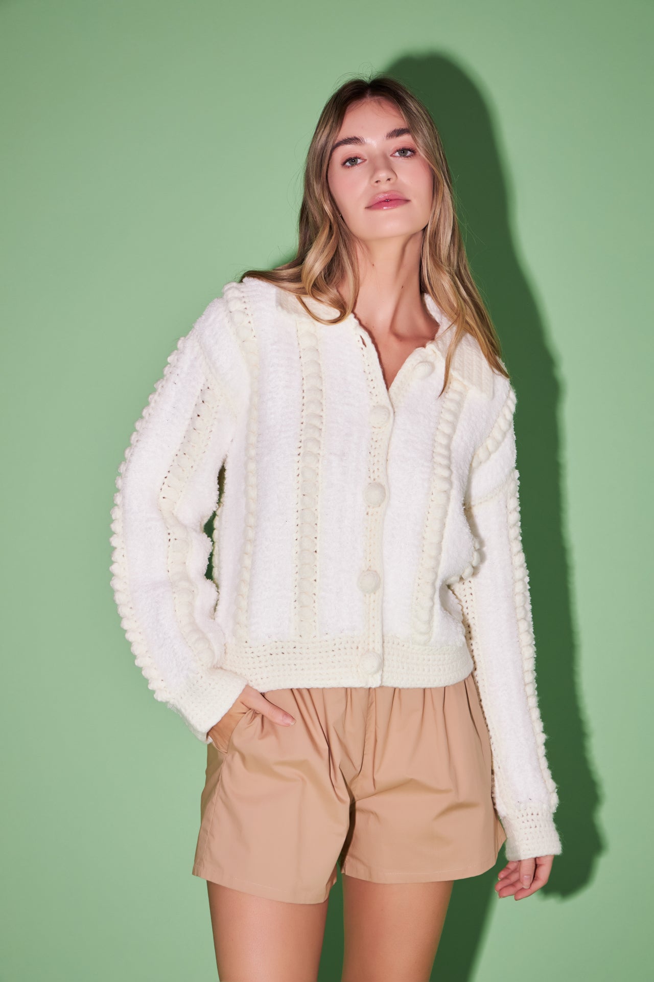 Premium Handmade Pom Pom Cardigan – English Factory