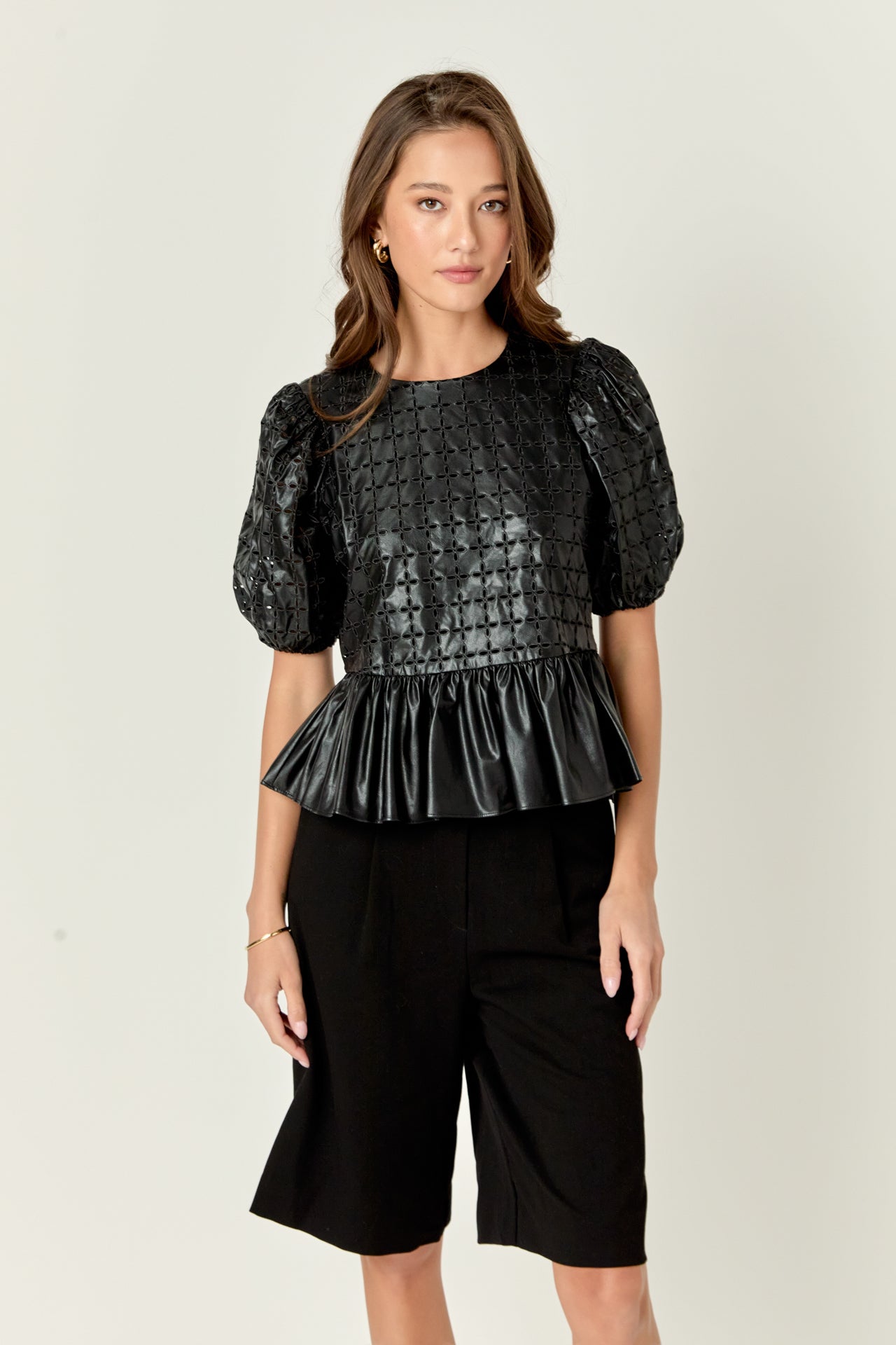 Faux Leather Peplum Top – English Factory