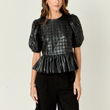Faux Leather Peplum Top