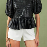 Faux Leather Peplum Top