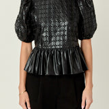 Faux Leather Peplum Top