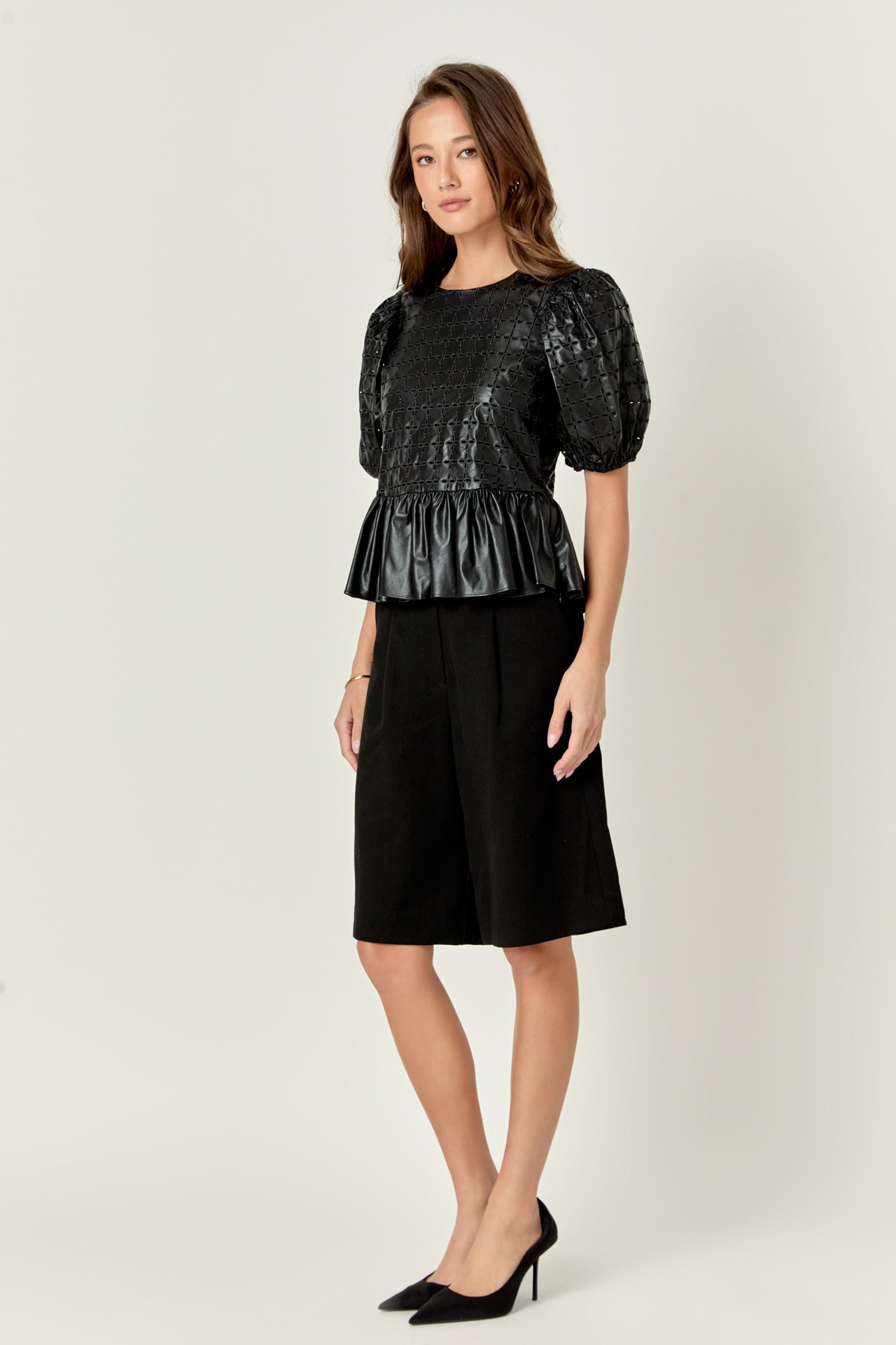 Faux Leather Peplum Top – English Factory