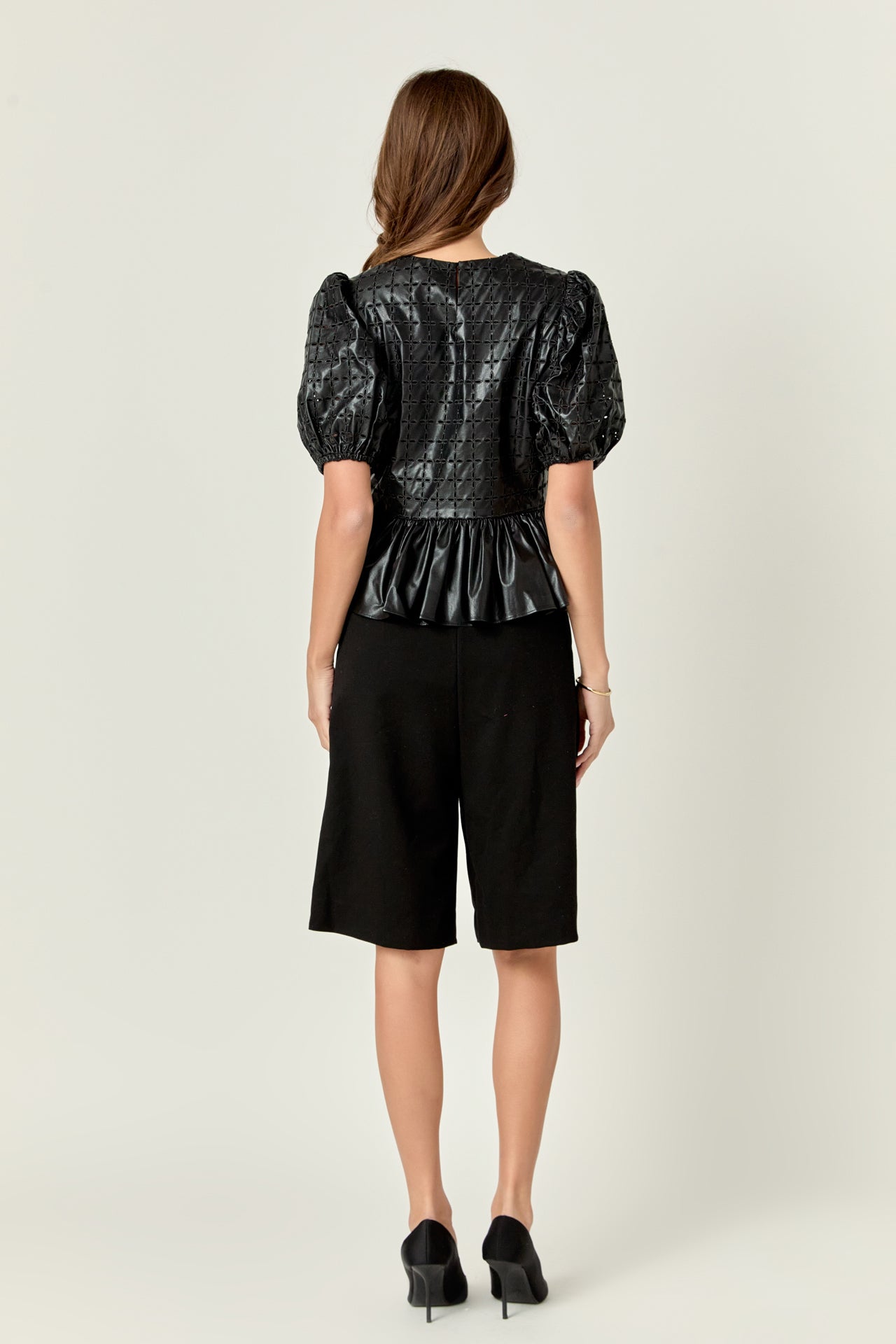 Faux Leather Peplum Top – English Factory