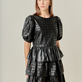 Faux Leather Embroidered Mini Dress