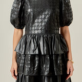Faux Leather Embroidered Mini Dress