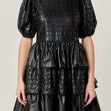 Faux Leather Embroidered Mini Dress