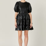 Faux Leather Embroidered Mini Dress