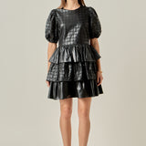 Faux Leather Embroidered Mini Dress