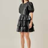 Faux Leather Embroidered Mini Dress