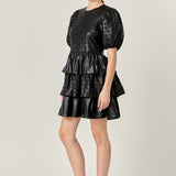 Faux Leather Embroidered Mini Dress