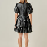 Faux Leather Embroidered Mini Dress