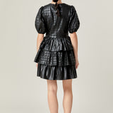 Faux Leather Embroidered Mini Dress