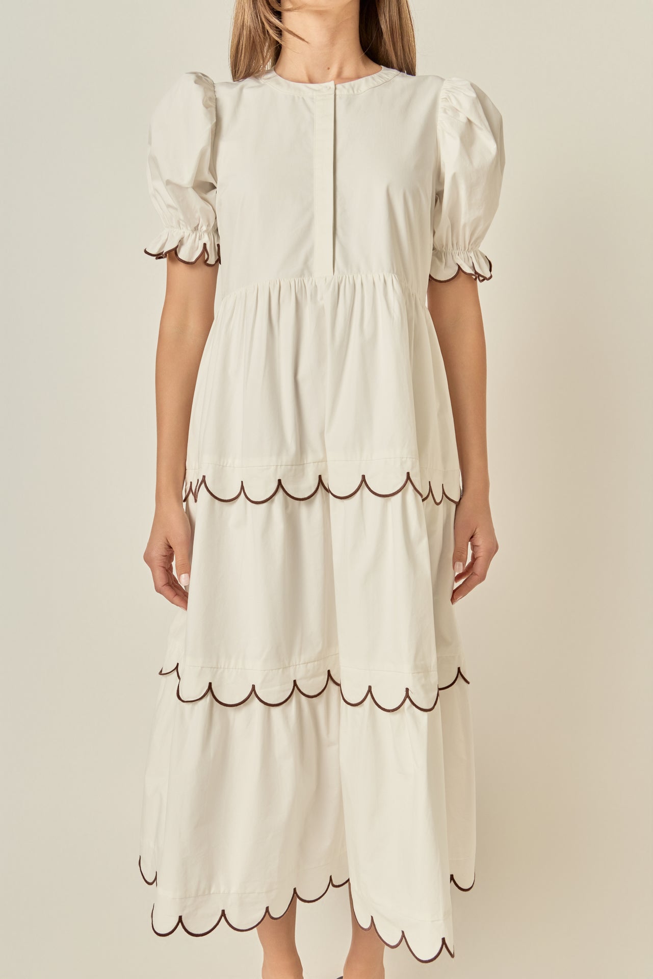Scalloped Edge Midi Dress English Factory Scalloped Edge Midi Dress English Factory