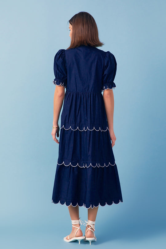 Scalloped Edge Midi Dress English Factory