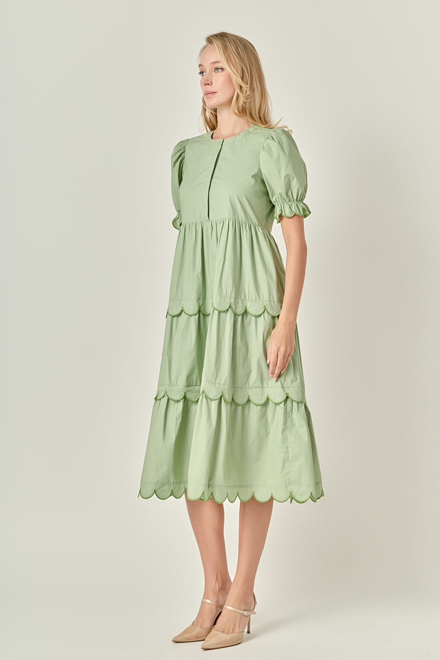 Maggie Stripe Scalloped Dress