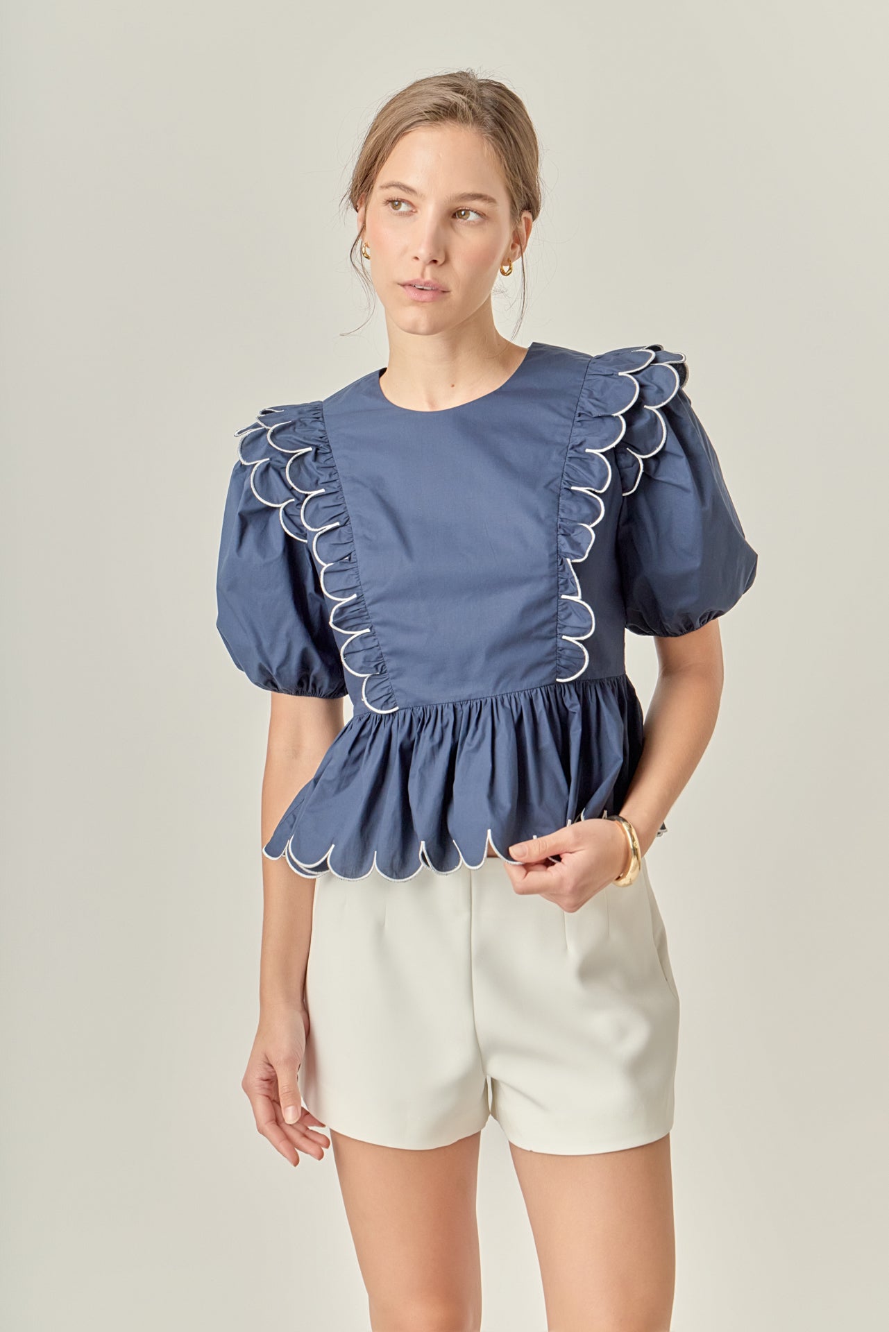 SLY 新作 COTTON SCALLOP SH English Factory Long-Sleeve Scallop-Trim Blouse | Anthropologie