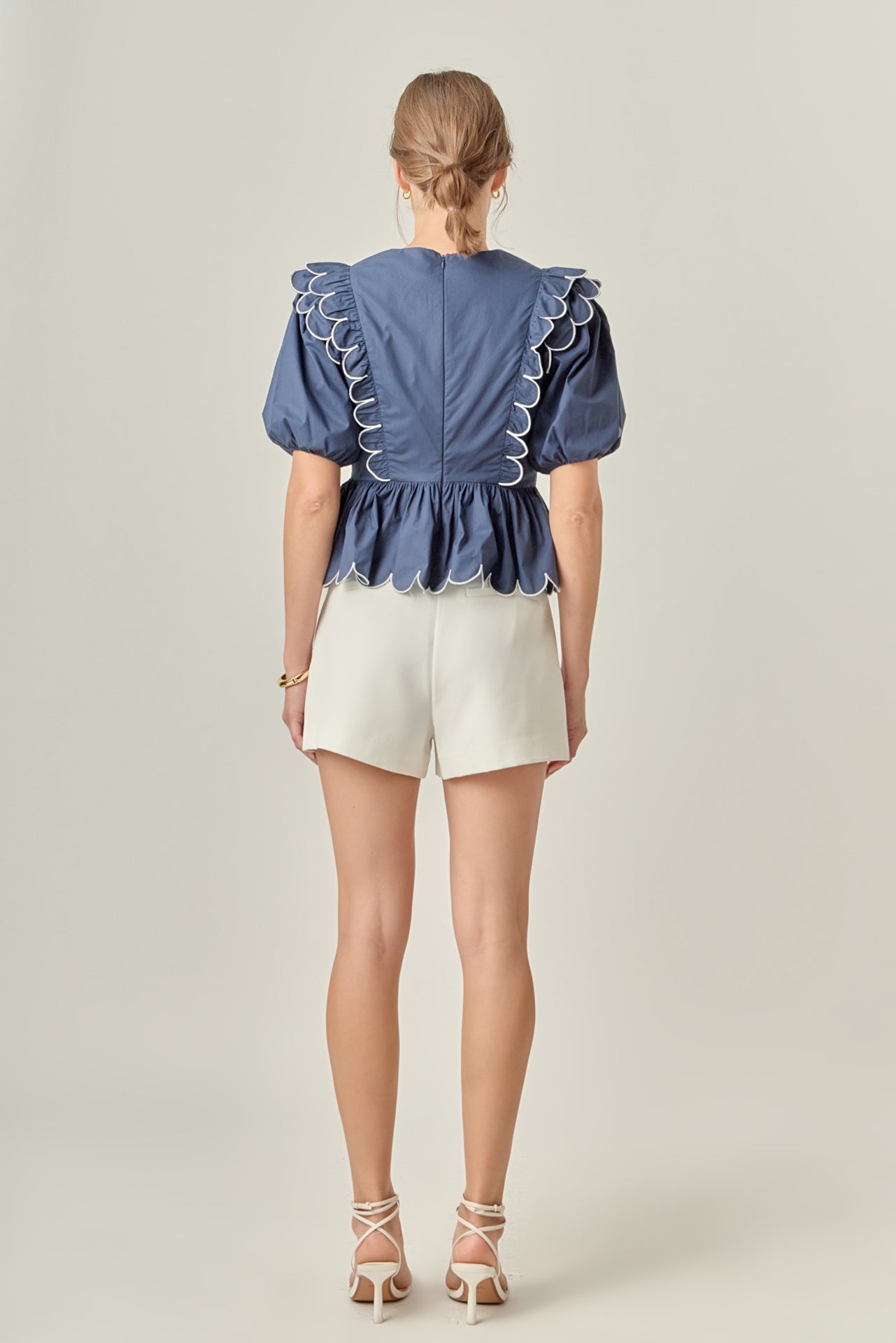 MANOF 2WAY FRILL NECK CUT TOPS Navy