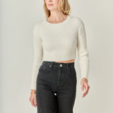 Cropped Ribbed Knit Sweater