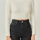 Cropped Ribbed Knit Sweater