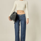 Cropped Ribbed Knit Sweater