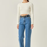 Cropped Ribbed Knit Sweater