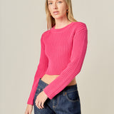 Cropped Ribbed Knit Sweater