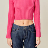 Cropped Ribbed Knit Sweater